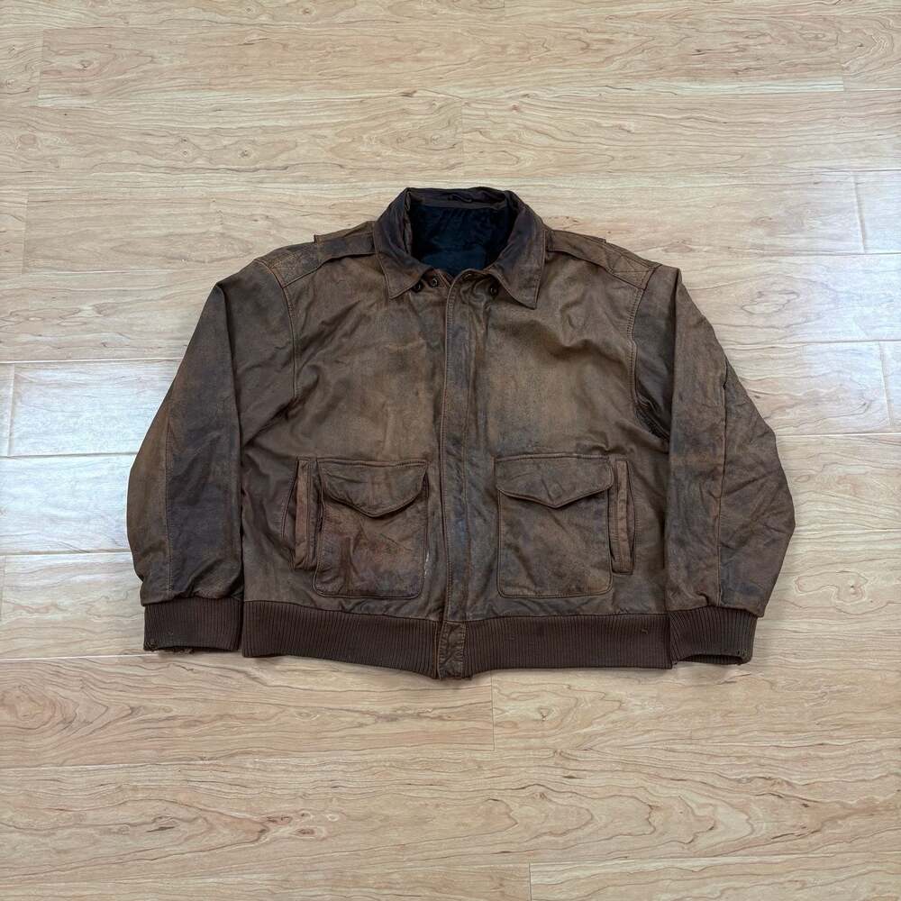 Vintage Distressed Brown Leather A-2 Flight Bomber Jacket